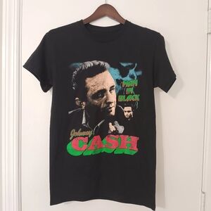 Jhony Cash Black Graphic Tee Shirt Size S/M short sleeves Colored Graphic